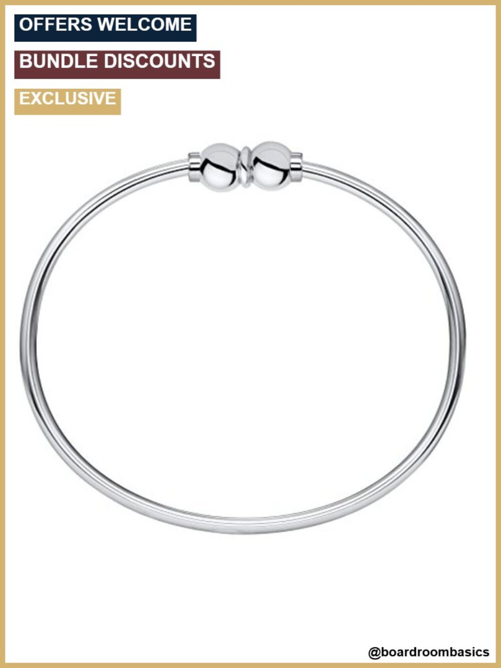 Sterling Silver Double Ball Threaded Bracelet 8 Inch Stiff Wire